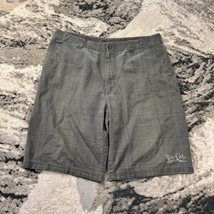Men's Y2k Chino Shorts 36 Gray Plaid SoCal Embroidered Star Flat Front Skater